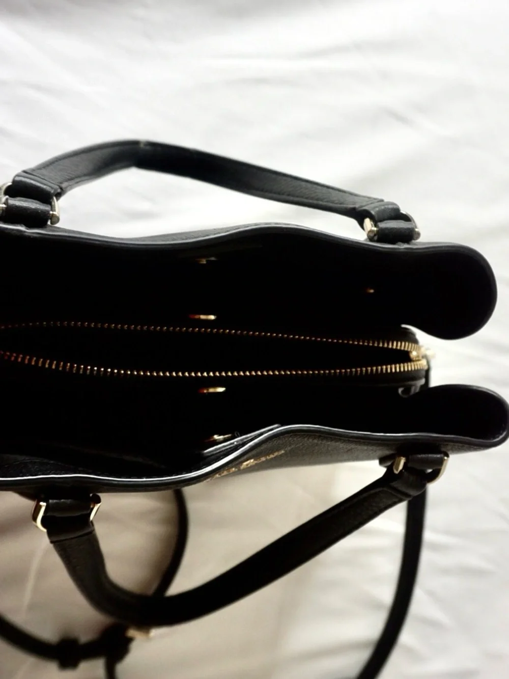 kate spade Black Pebble Leather Satchel with Gold Logo